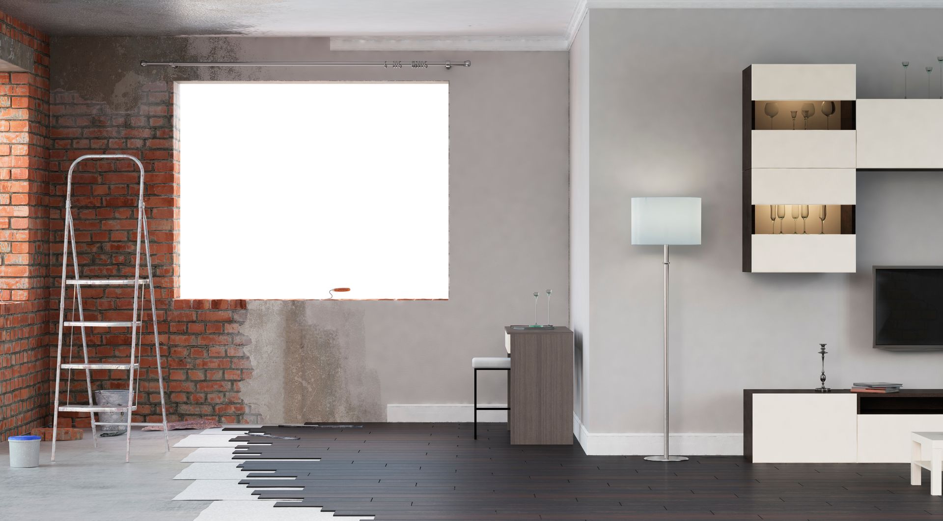 Un salon avant et après rénovation.