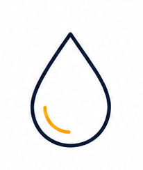 Icono sencillo de una gota de agua con un pequeño detalle curvo naranja en su interior.