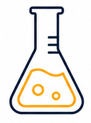 Icono de matraz de laboratorio naranja con líquido y burbujas