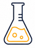 Icono de matraz de laboratorio naranja con líquido y burbujas