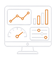 Panel de análisis en un monitor de escritorio con gráficos de líneas, gráficos de barras, indicadores y controles deslizantes.