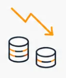 Una flecha naranja hacia abajo situada encima de dos iconos de base de datos indica la transferencia o migración de datos.