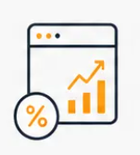 Icono de panel de análisis con gráfico naranja ascendente y superposición de símbolo de porcentaje.