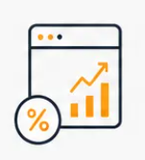 Icono de panel de análisis con gráfico naranja ascendente y superposición de símbolo de porcentaje.