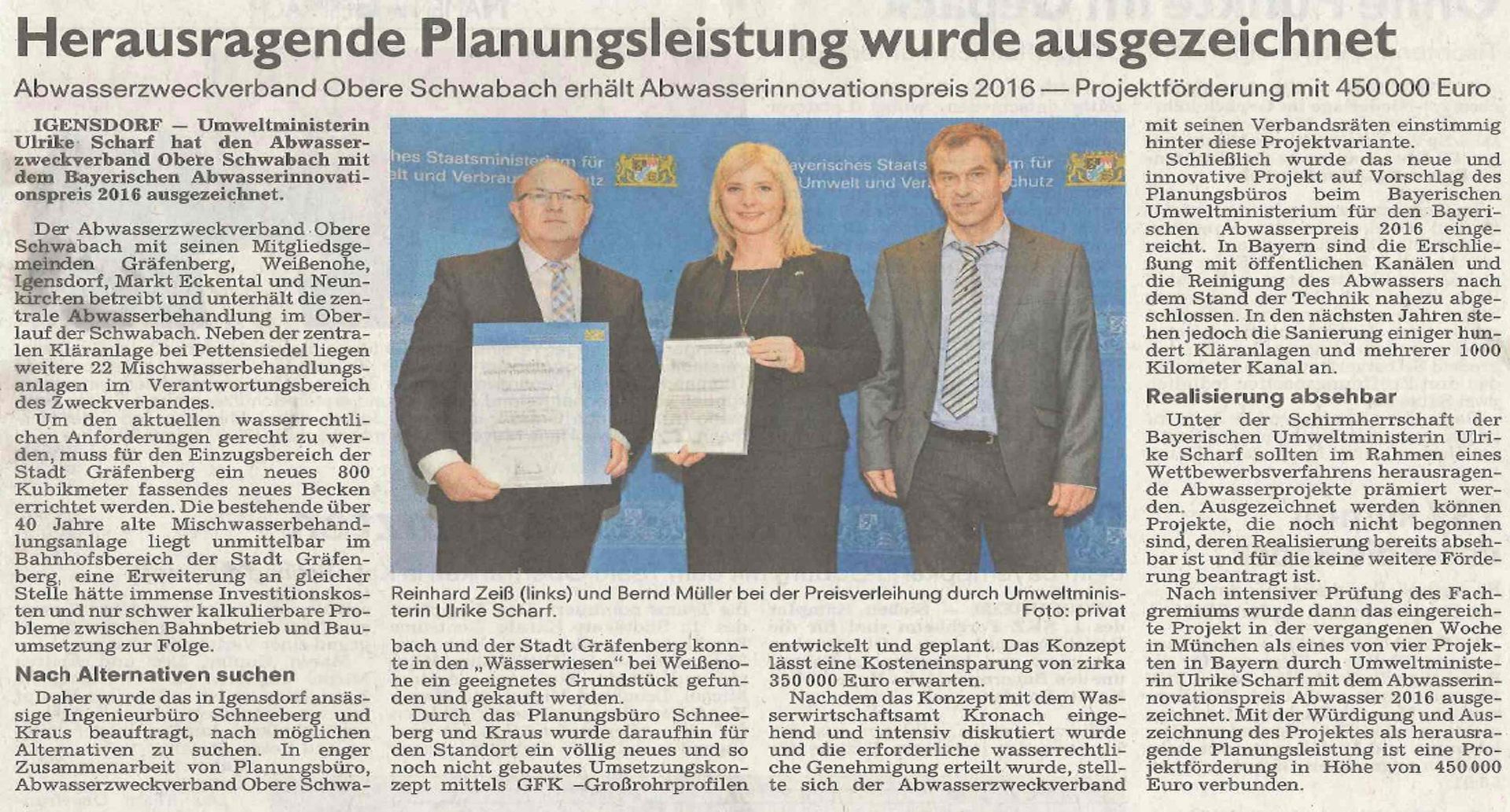 Pressebericht zur Auszeichnung im Umweltmisisterium