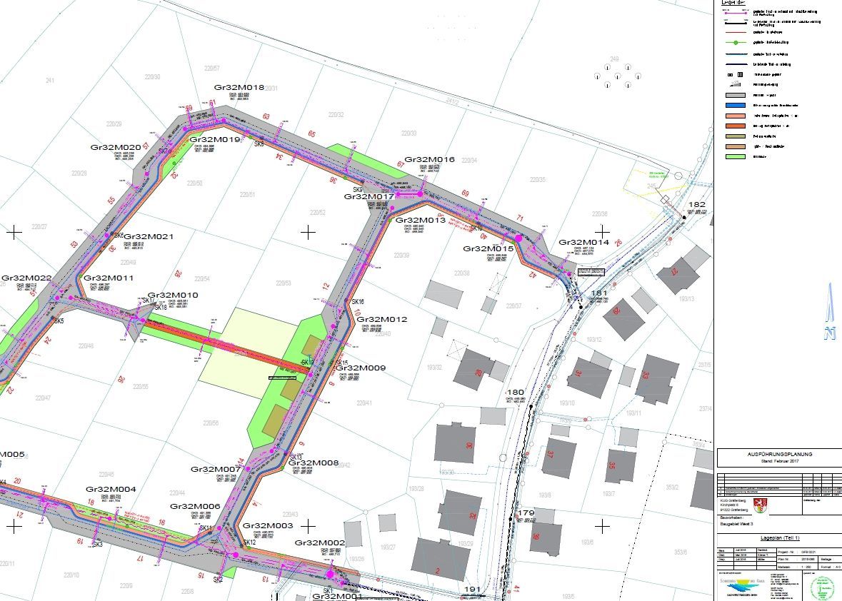 Aber natürlich auch die klassische Erschließungsplanung im kommunalen Bereich wird durch Schneeberg und Kraus geplant und über die Bauzeit begleitet. Hier beispielhaft Baugebiet West 3 der Stadt Gräfenberg.