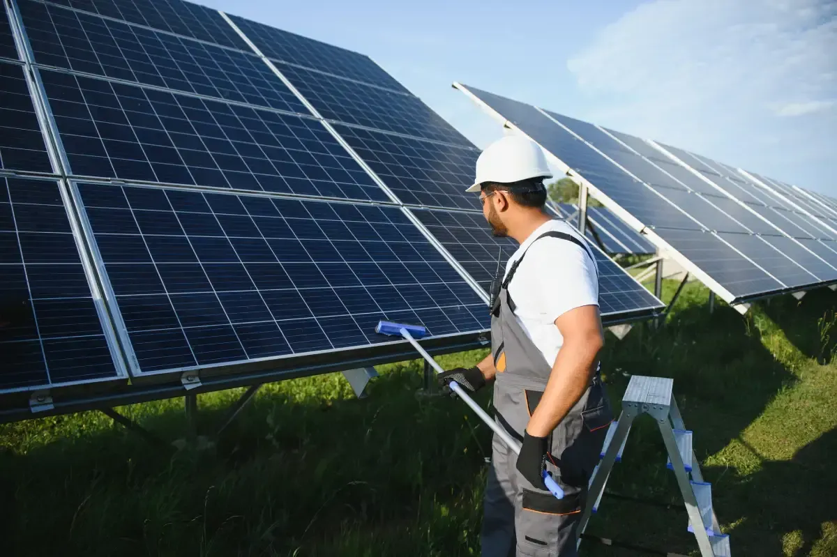 Estación de carga de vehículos eléctricos con energía solar con automóviles estacionados y cargándose en un día soleado.