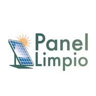 Logotipo para Panel Limpio con panel solar, sol y texto en verde.