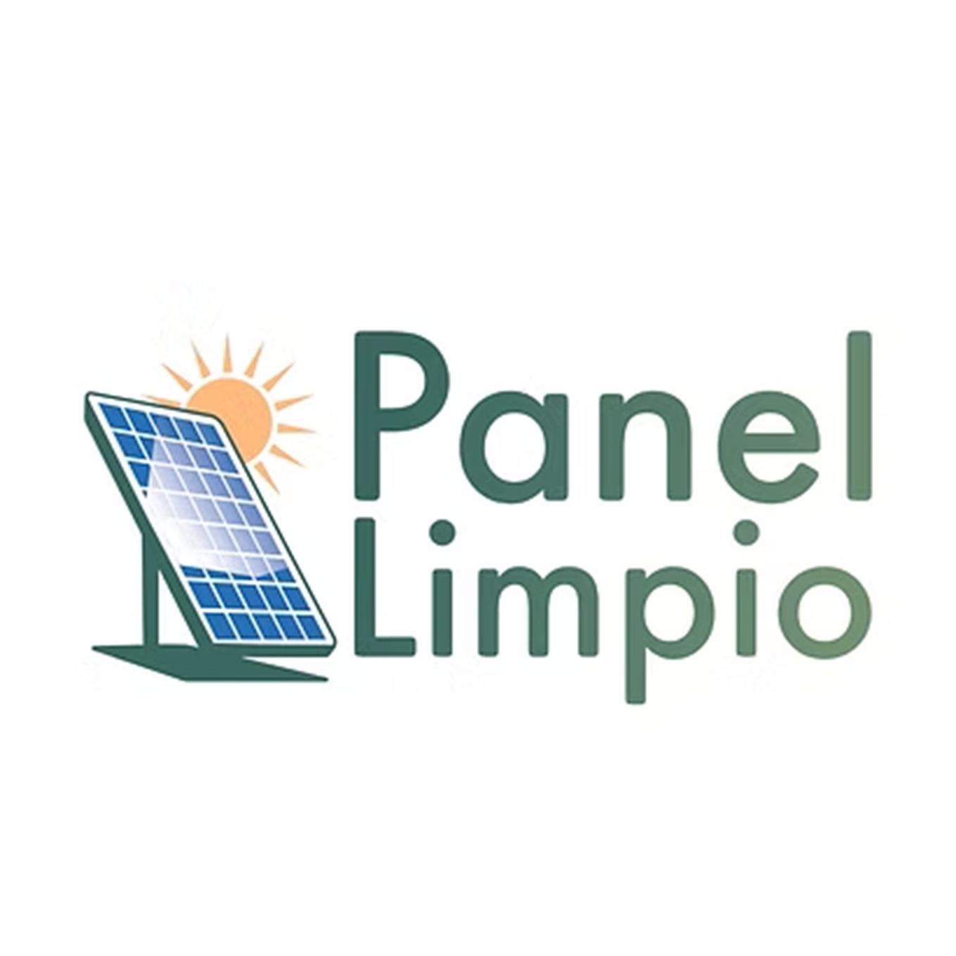 Logotipo para Panel Limpio con panel solar, sol y texto en verde.