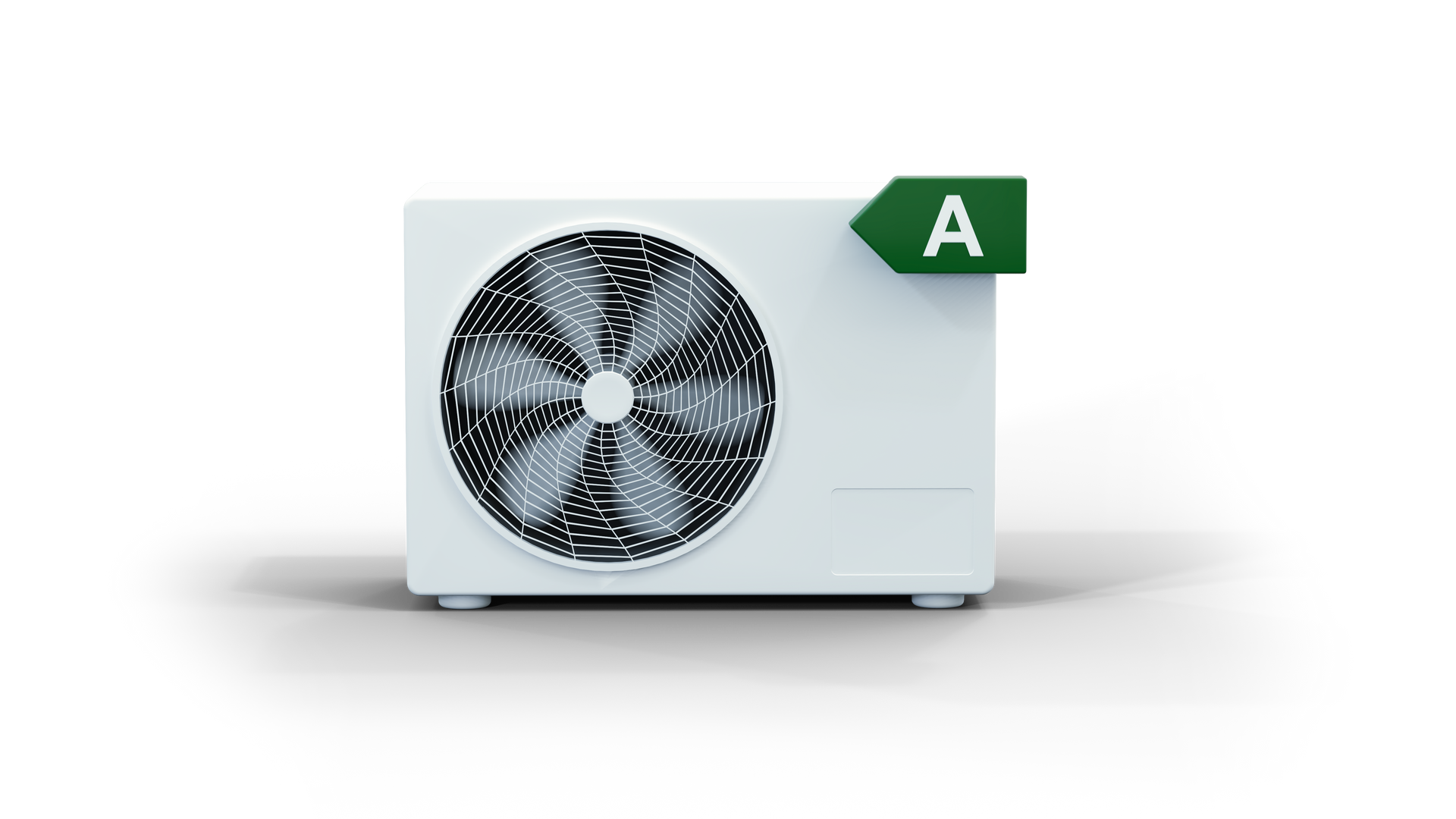 Bloc de climatiseur extérieur blanc et une étiquette verte A.