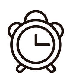 Un icono en blanco y negro de un reloj despertador sobre un fondo blanco.