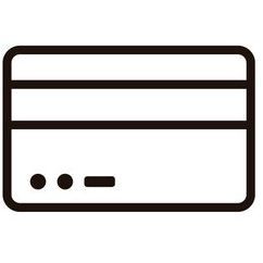 Un icono en blanco y negro de una tarjeta de crédito sobre un fondo blanco.