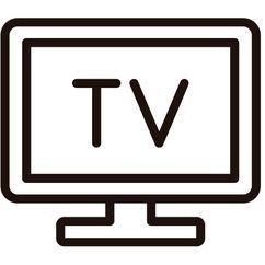 Un icono en blanco y negro de un televisor sobre un fondo blanco.