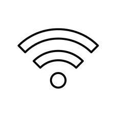 Un dibujo lineal de un icono de wifi sobre un fondo blanco.