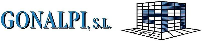 Un logotipo para gonalpi sl con un edificio al fondo.