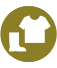 Icône de vêtements : chemise blanche et botte dans un cercle vert olive