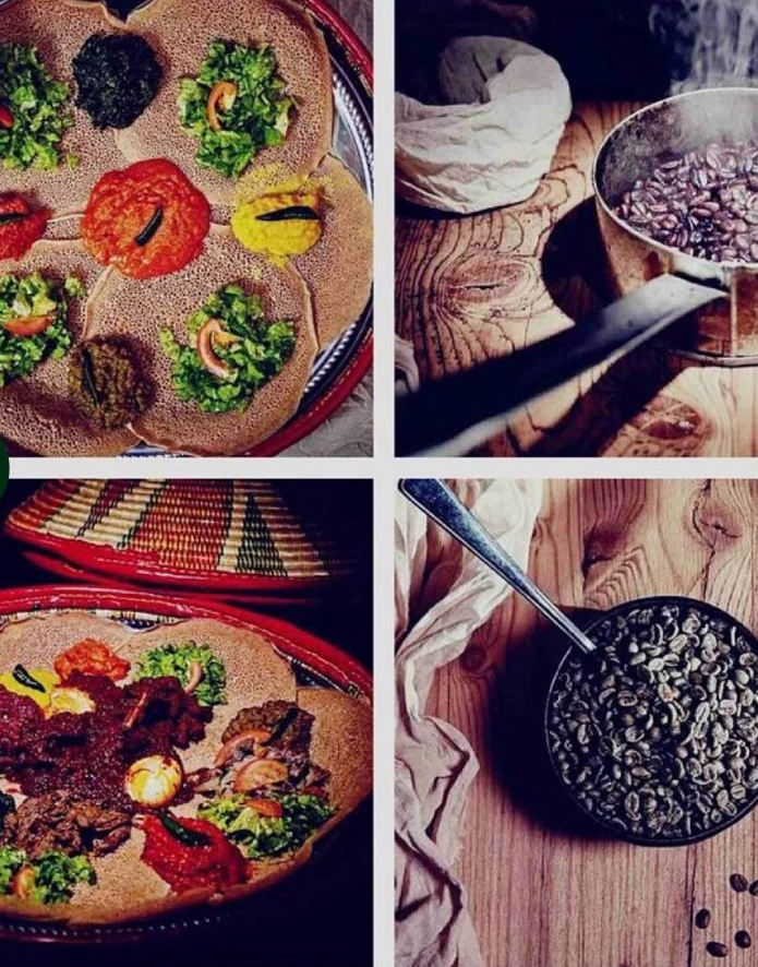 Vierer-Collage mit bunten Gemüsepizzen und dampfenden Pastatöpfen auf einem rustikalen Holztisch