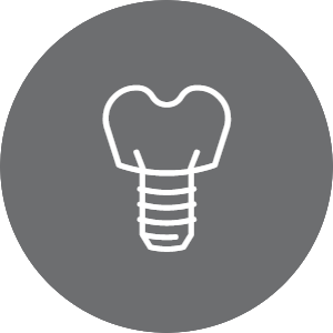 Un icono de un implante dental en un círculo.
