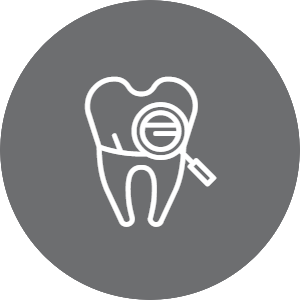 Un icono de un diente con una lupa encima.