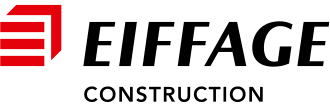 Logo Eiffage Construction en noir et rouge sur fond blanc