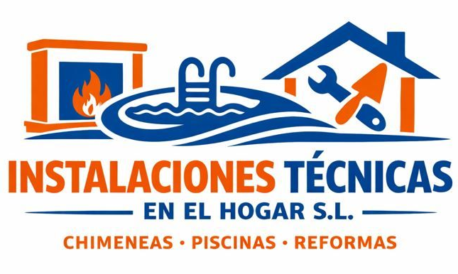 Logo for home services with icons of a chimney, pool, and house tools above the text: "INSTALACIONES T&Eacute;CNICAS EN EL HOGAR".