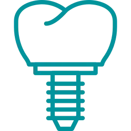 Icono verde azulado de un diente sobre un implante dental.