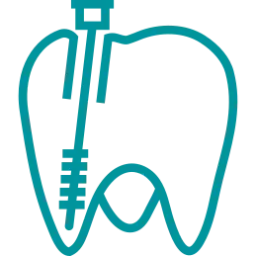 Contorno verde azulado de un diente con una herramienta dental insertada para el tratamiento del conducto radicular.