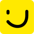 Carré jaune avec un smiley noir, utilisé comme logo de l'application V LIVE.