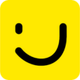 Carré jaune avec un smiley noir, utilisé comme logo de l'application V LIVE.