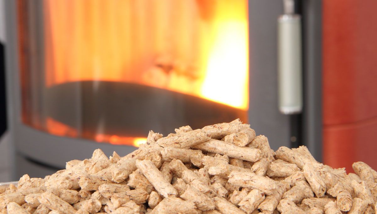 Granulés de bois devant un poêle