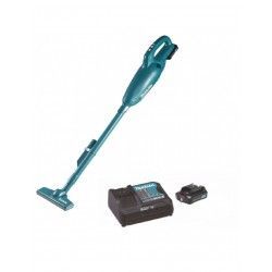 Un aspirapolvere senza fili Makita con batteria e caricabatteria.