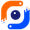 Un logo blu e arancione con un occhio al centro