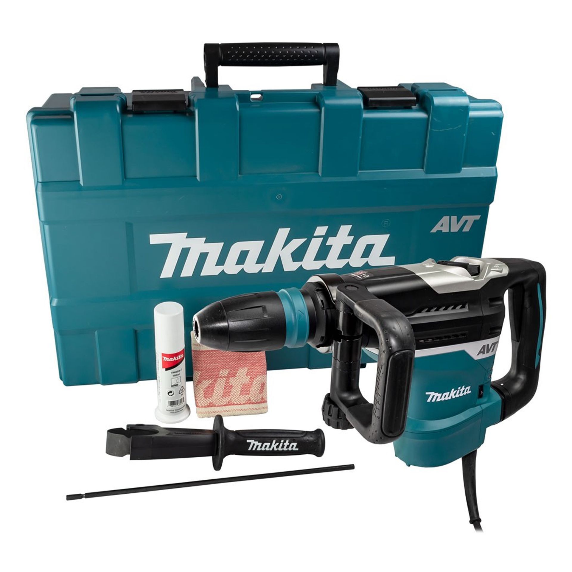 Un trapano a percussione Makita è in una custodia blu.
