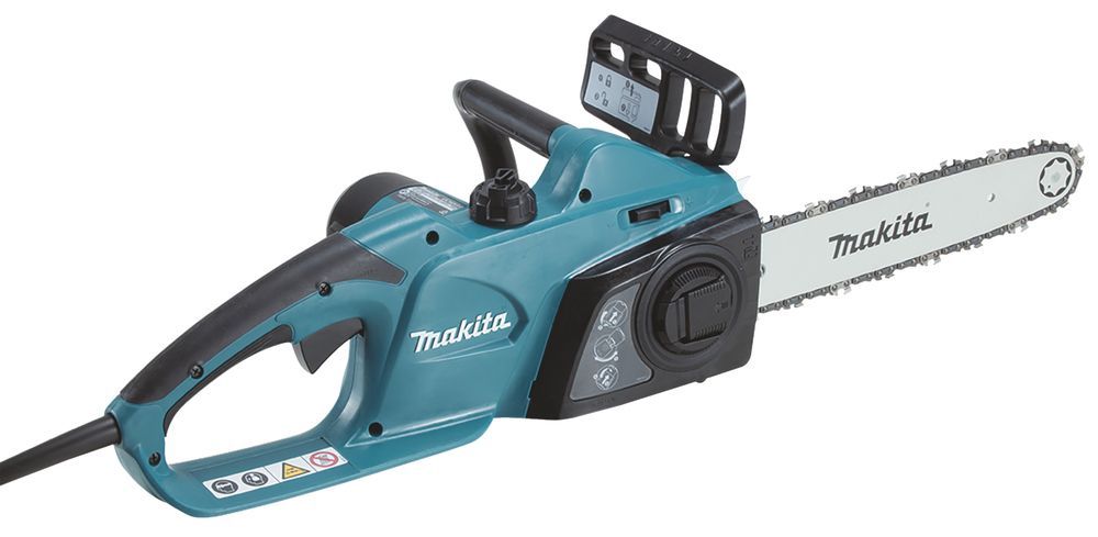Una motosega Makita è raffigurata su uno sfondo bianco.