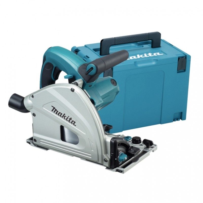 Una sega circolare Makita è posizionata accanto a una scatola Makita