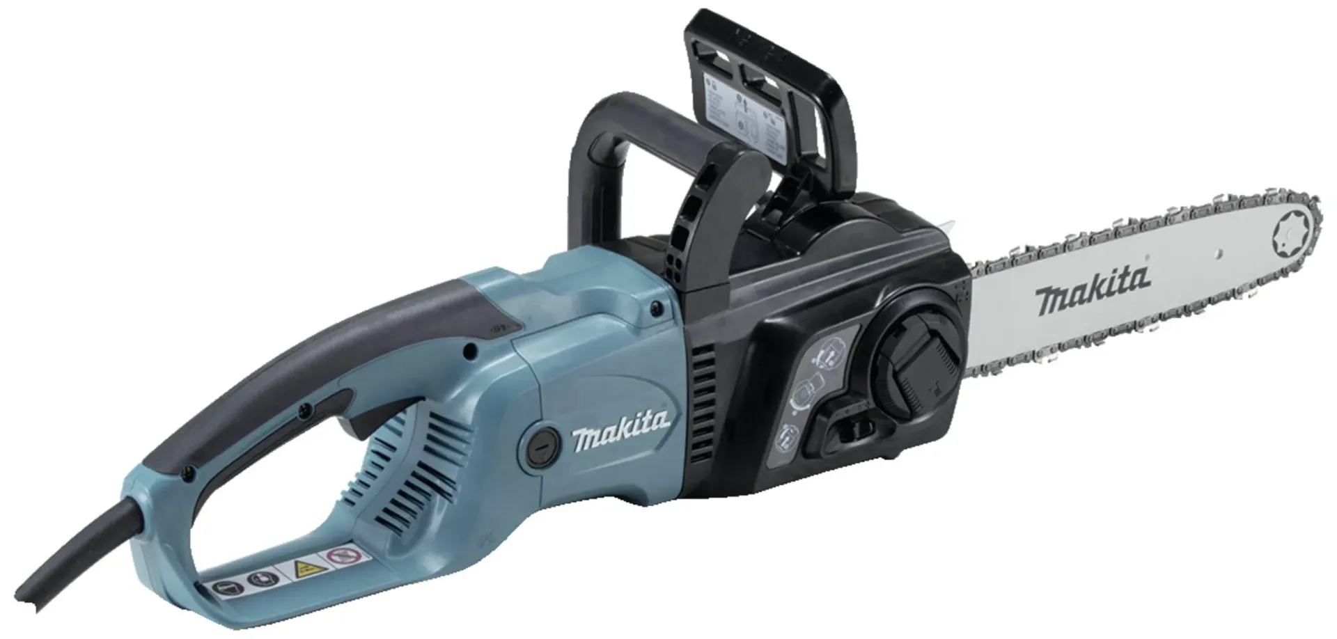 Una motosega Makita è raffigurata su uno sfondo bianco.