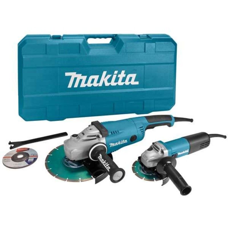 Una smerigliatrice Makita è custodita in una custodia blu