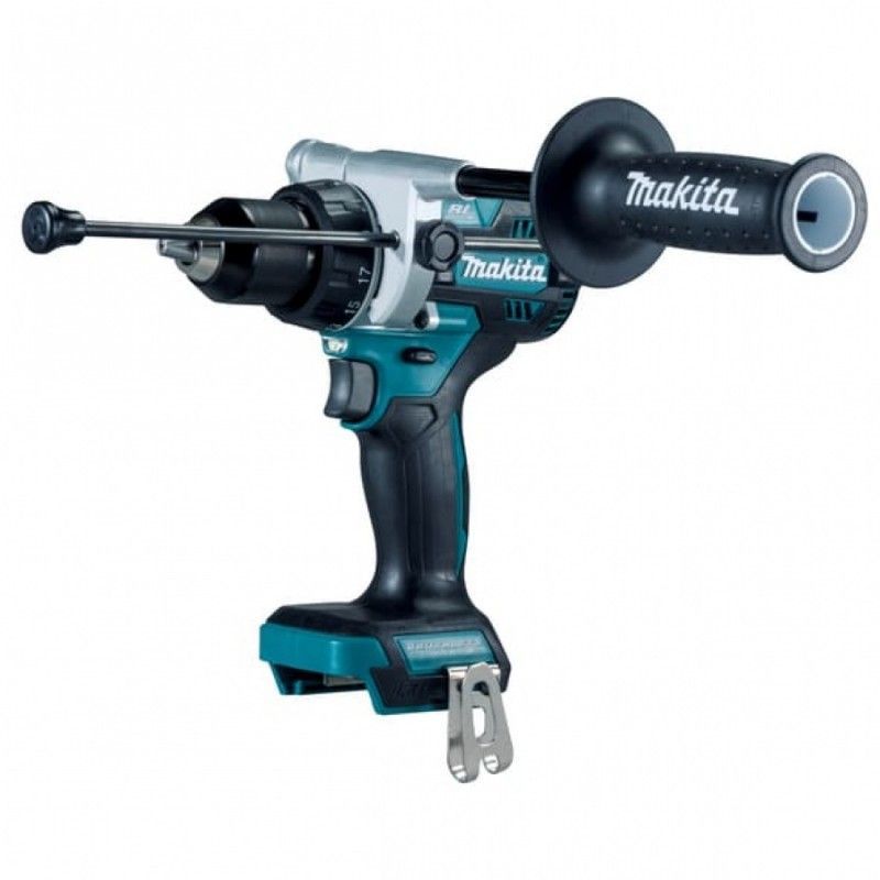 Un trapano a batteria Makita è mostrato su uno sfondo bianco.