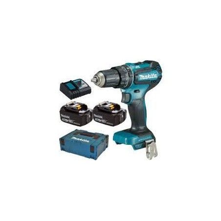 Un trapano a batteria Makita con due batterie e un caricabatterie.