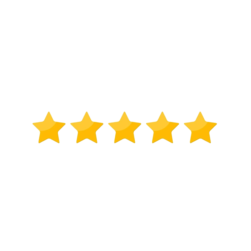 Cinco estrellas doradas en fila sobre un fondo blanco.
