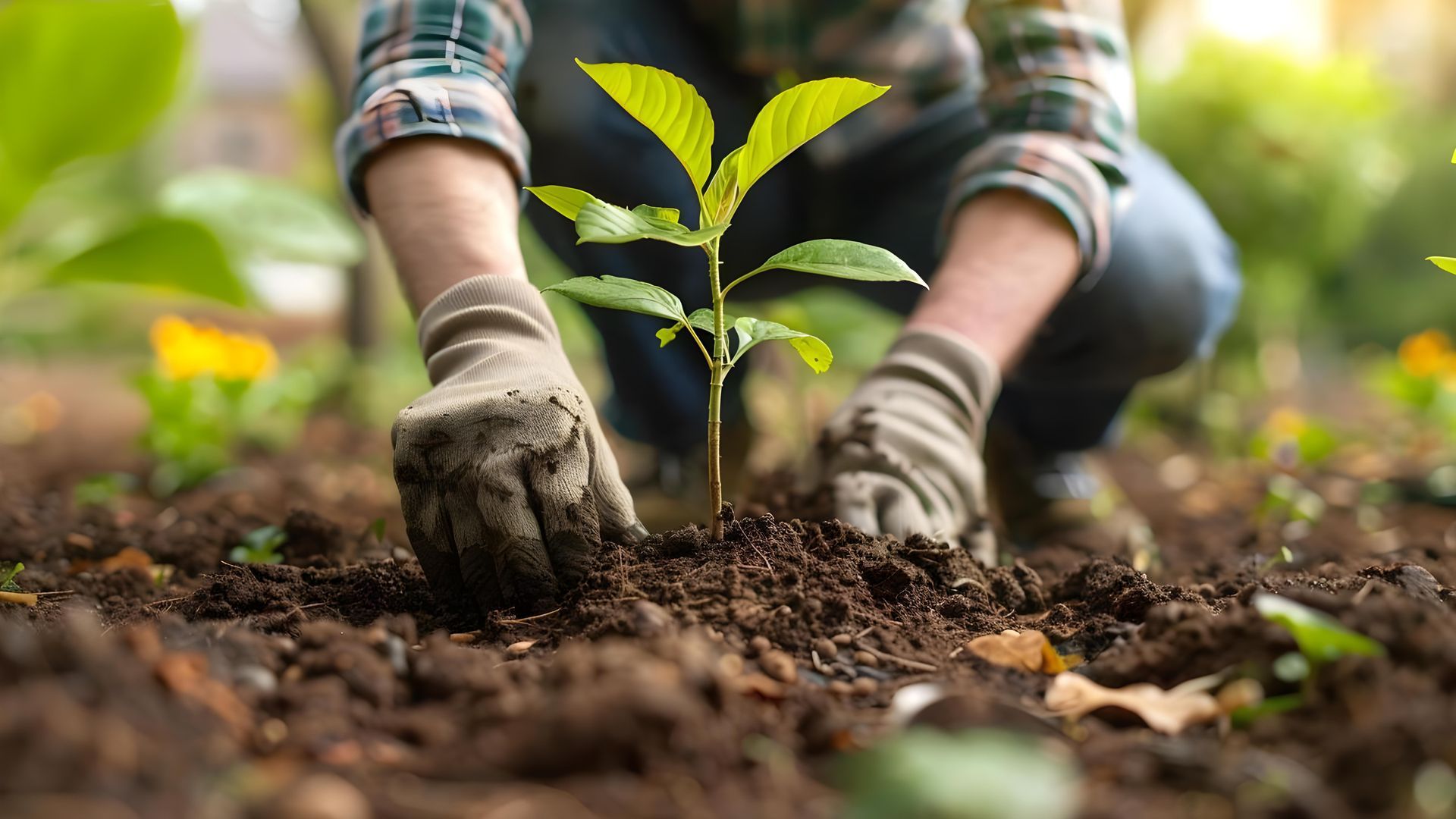 Une personne en train de planter un arbre