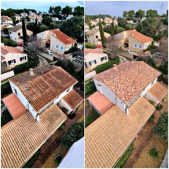 Démoussage de toiture avant et après intervention