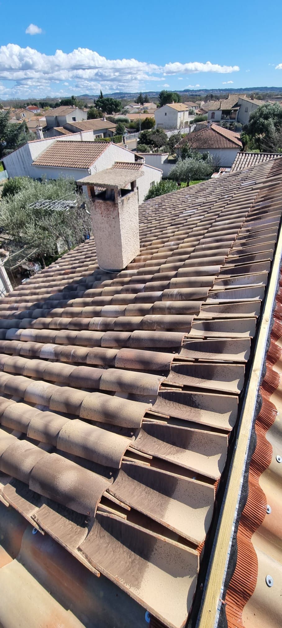 Une toiture avant les travaux de démoussage