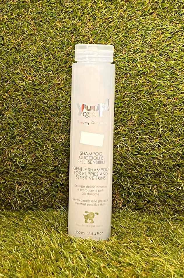 Frasco de cosméticos blanco sobre fondo de césped verde