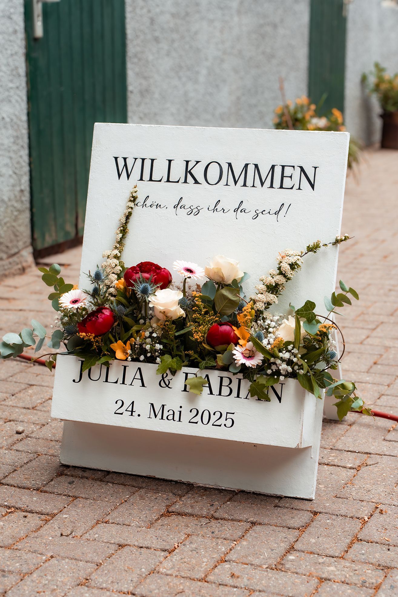 Willkommensschild für freie Trauung im Bruns Garten Schwanewede