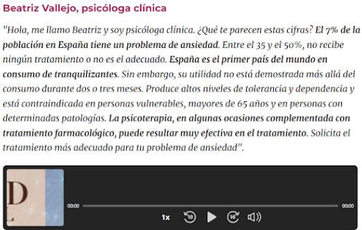 Texto de la psicóloga Beatriz Vallejo sobre estadísticas de ansiedad, tratamiento