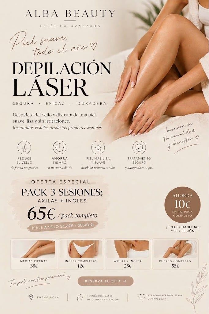 Cartel promocional de depilación láser, con piernas bronceadas