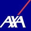 AXA-Logo in Weiss auf blauem Hintergrund mit rotem diagonalem Akzent