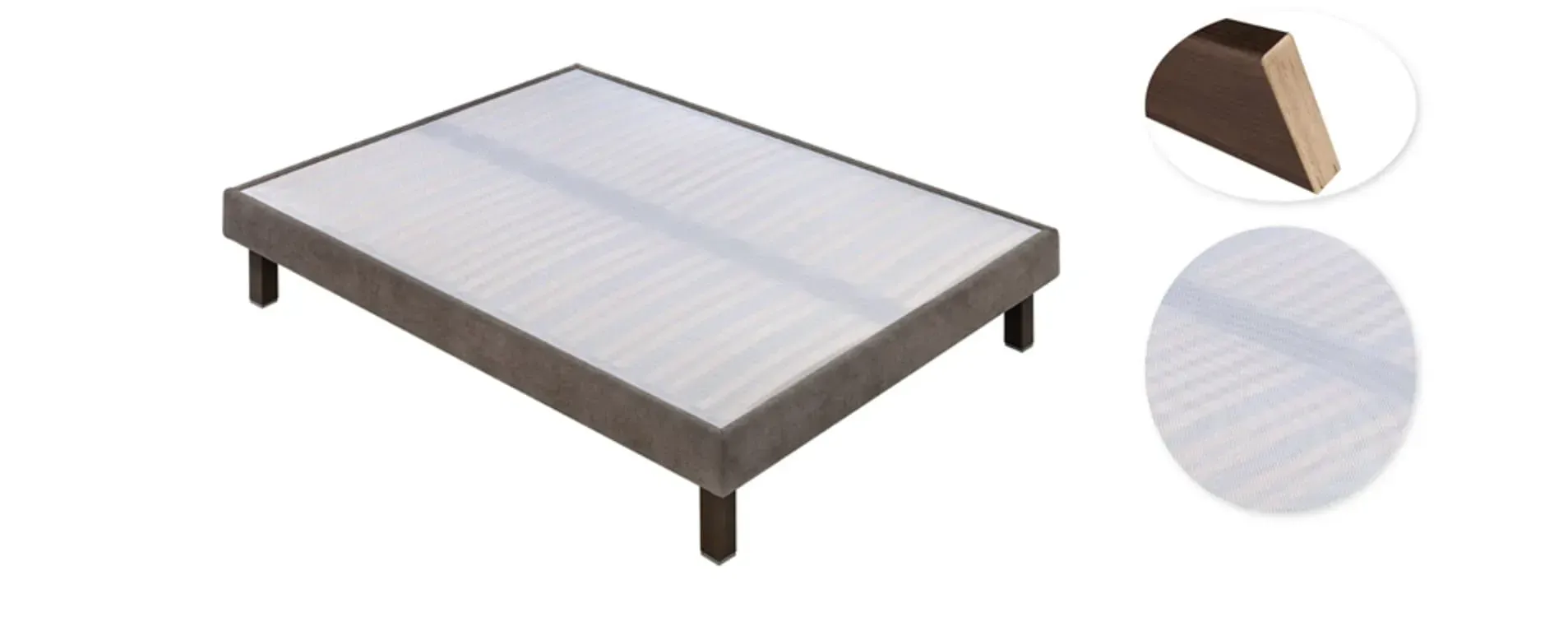 Un marco de cama con un colchón encima.