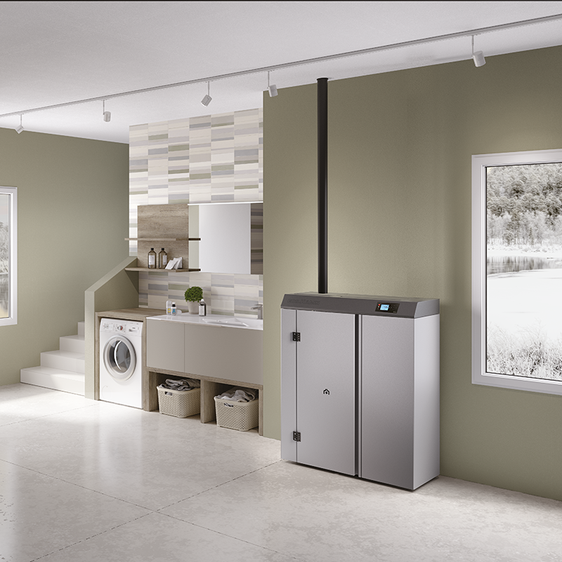 Chaudière à granulés dans une buanderie